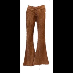 Faux Suede Flare lace-up Pants in cognac